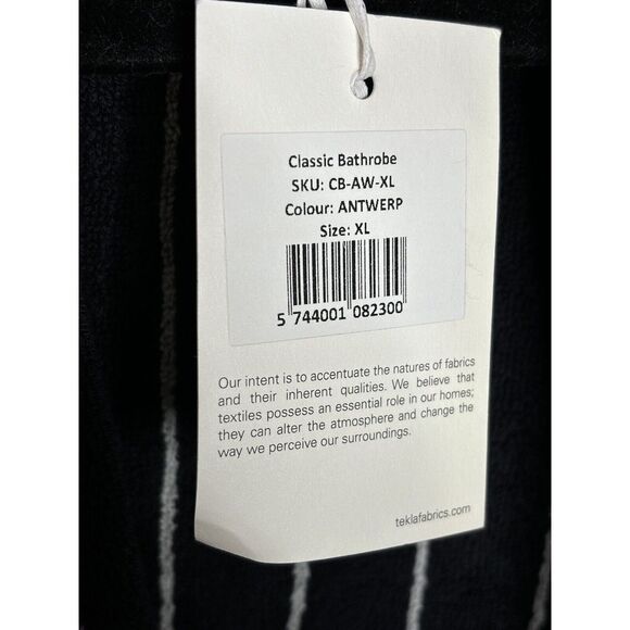 TEKLA Fabrics Unisex Cotton Bathrobe Black White Stripes Size XL NEW - Picture 4 of 5